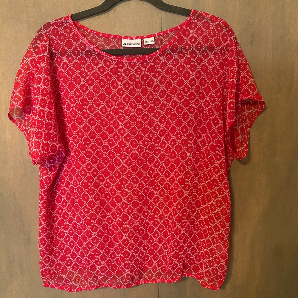 Liz Claiborne Red Patterned Women's Top